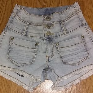 High Rise Stonewashed Jean Shorts
